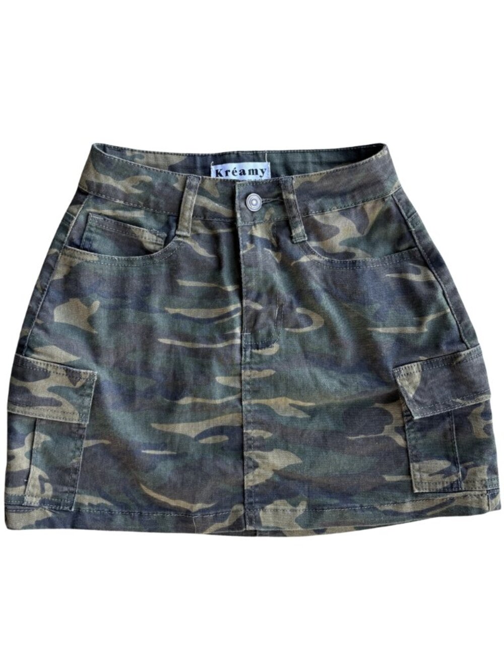 Kréamy Camo Print Cargo Denim Mini Skirt | Size: S